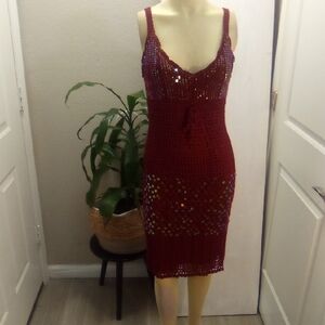 Elegant Burgundy Crochet Midi Dress